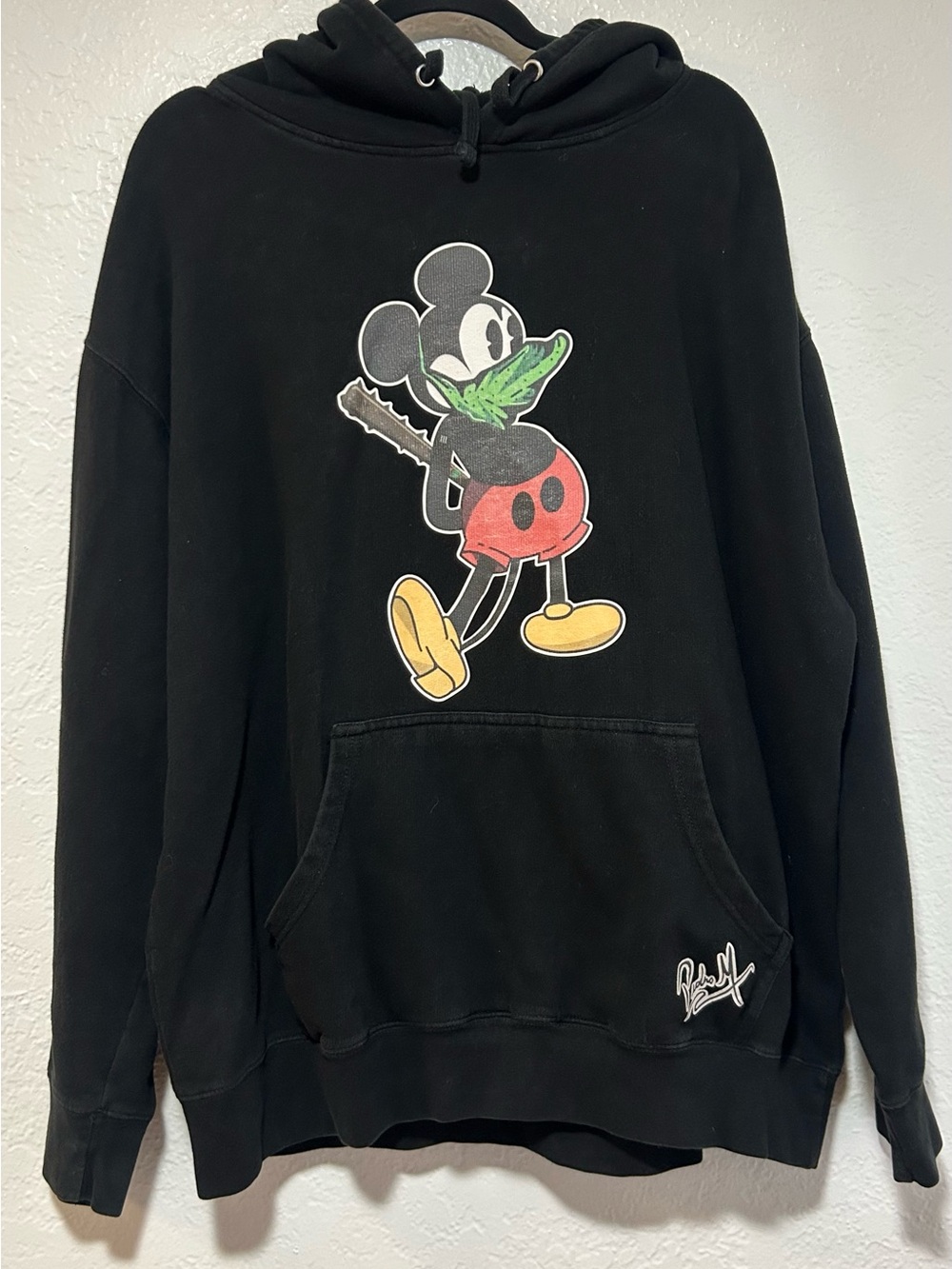 Mickey Mouse Yielding a Spiked Baseball Bat Black Hoodie